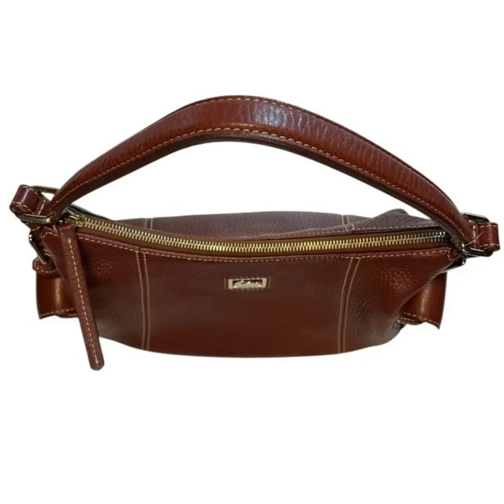 Dooney & Bourke Women Brown Peeble Leather Zip Closure Clutch Shoulder Hobo Bag